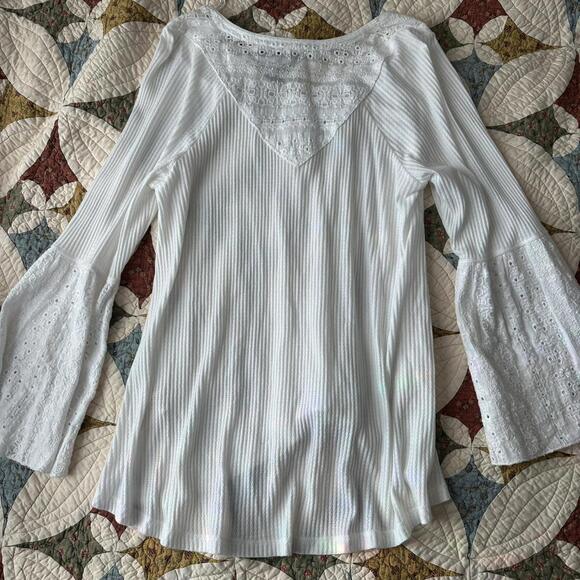 Free People Parisian Nights Blouse Top White Size M NWOT boho bell sleeves lace - Picture 5 of 7